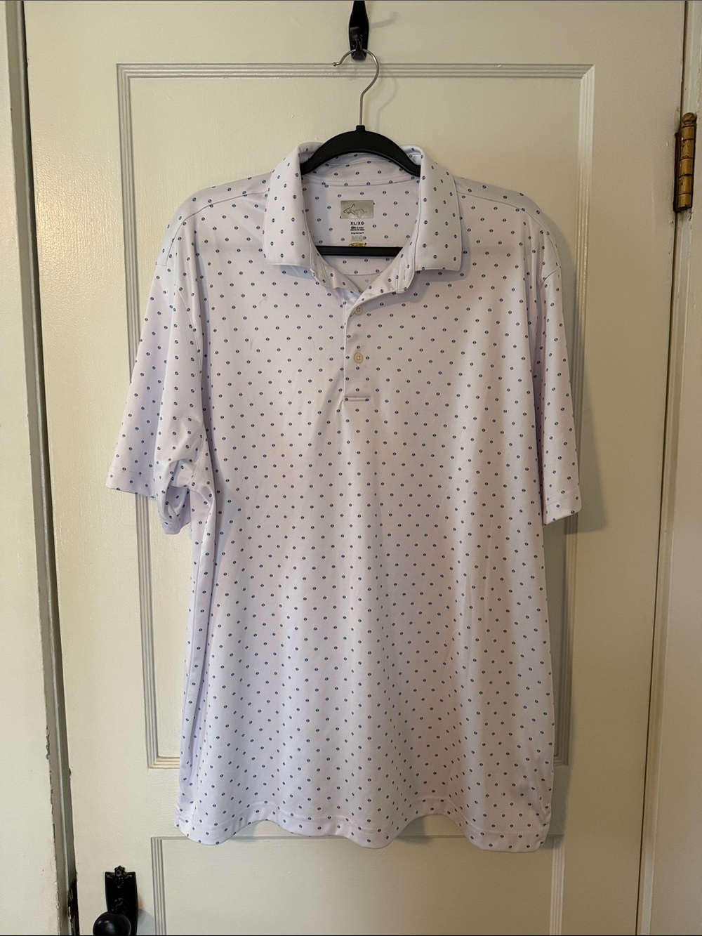Greg Norman Collection White Polo with Navy Micro Dots